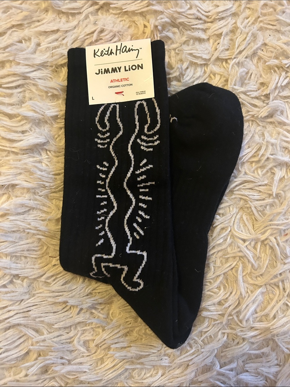 Jimmy Lion Keith Haring Black Athletic Socks, size large